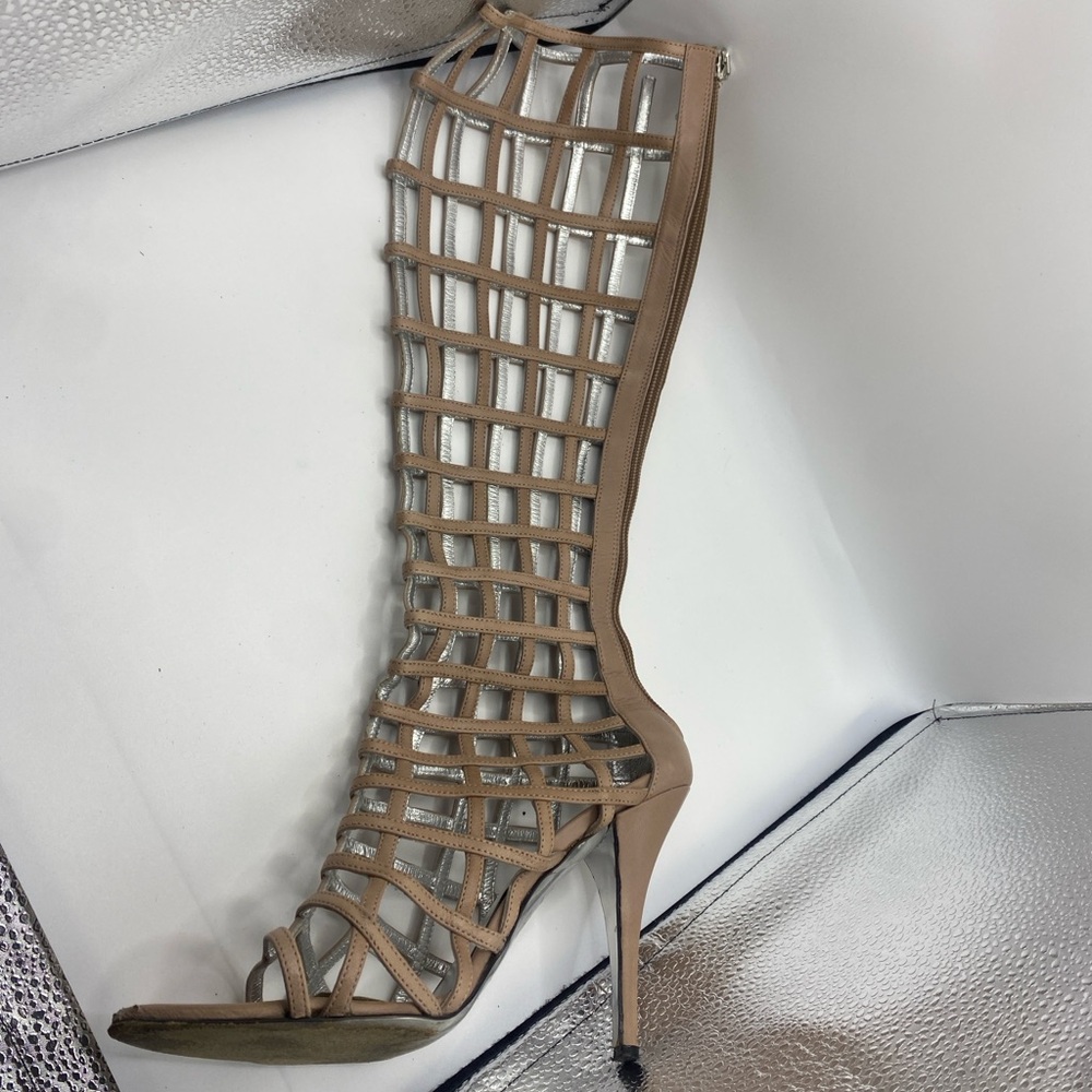Rodolphe Menudier Tan / Silver Caged Heels Sz IT 39.5